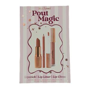 St. Cloud Pout Magic Pink Blush Lip Kit 3 Step Lipstick Lip Liner Lip Gloss